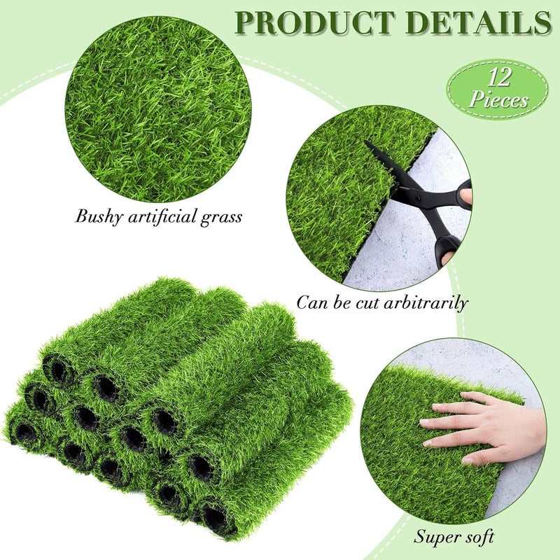 TURSTIN 12 Pieces Artificial Grass Mat Square 12 x 12 Inch Fake Turf Patch Indoor Outdoor Garden Lawn Patio Balcony Synthetic Turf Mat Realistic Grass Rug for Crafts Miniature Garden DIY, Grass Green - Image 3